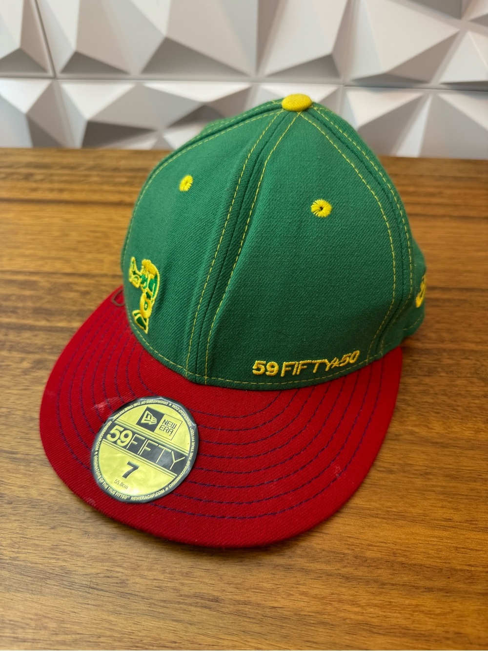 New Era KGreen Crown Red Visor Baseball Cap with Yellow Accents